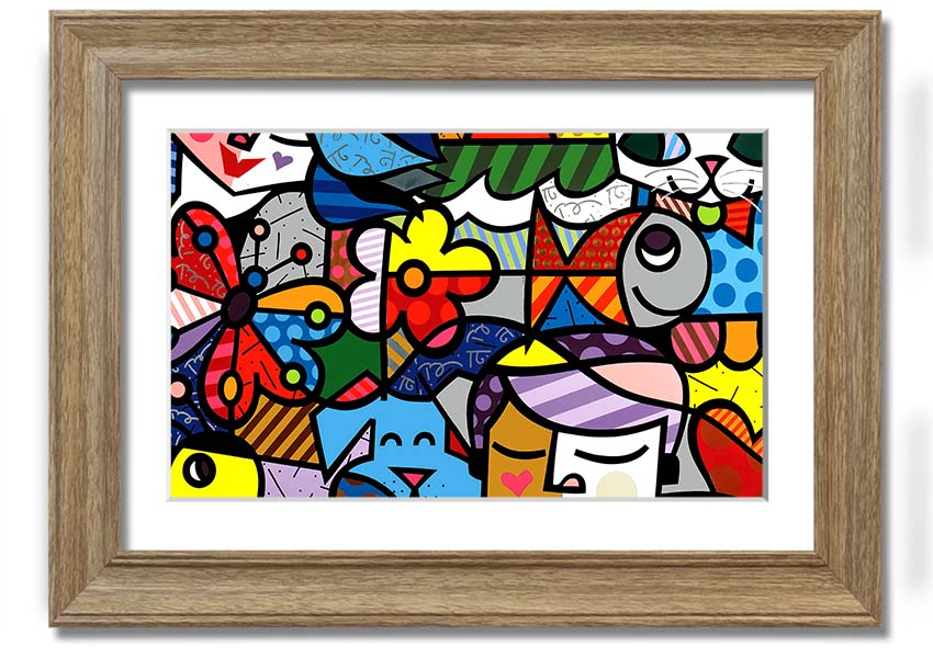 Art 15 framed print showcasing vibrant colors and unique design, available in various frame colors, ready to hang.