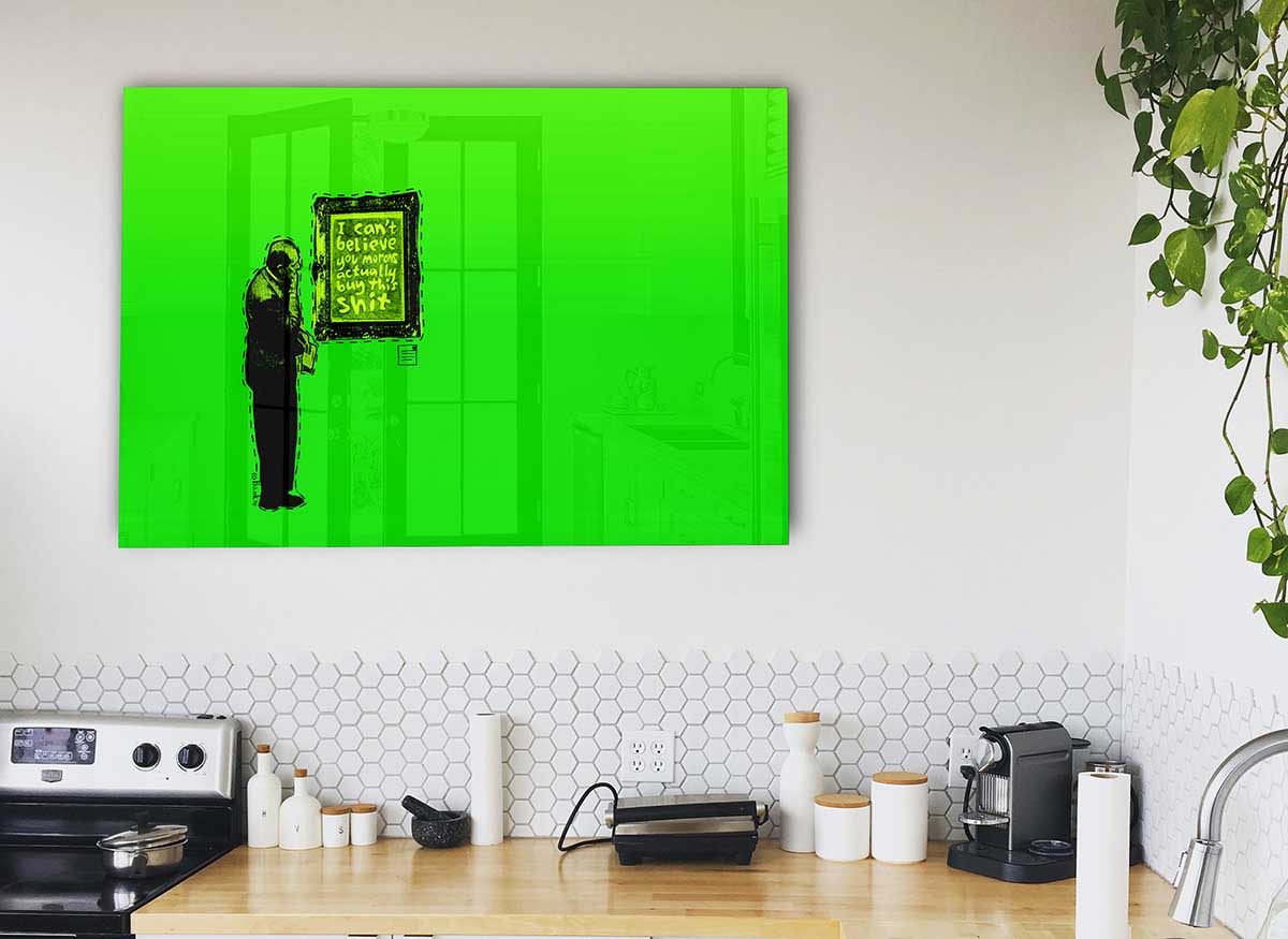 Art Auction Green glass print featuring vibrant green colors and modern design, perfect for home decor.