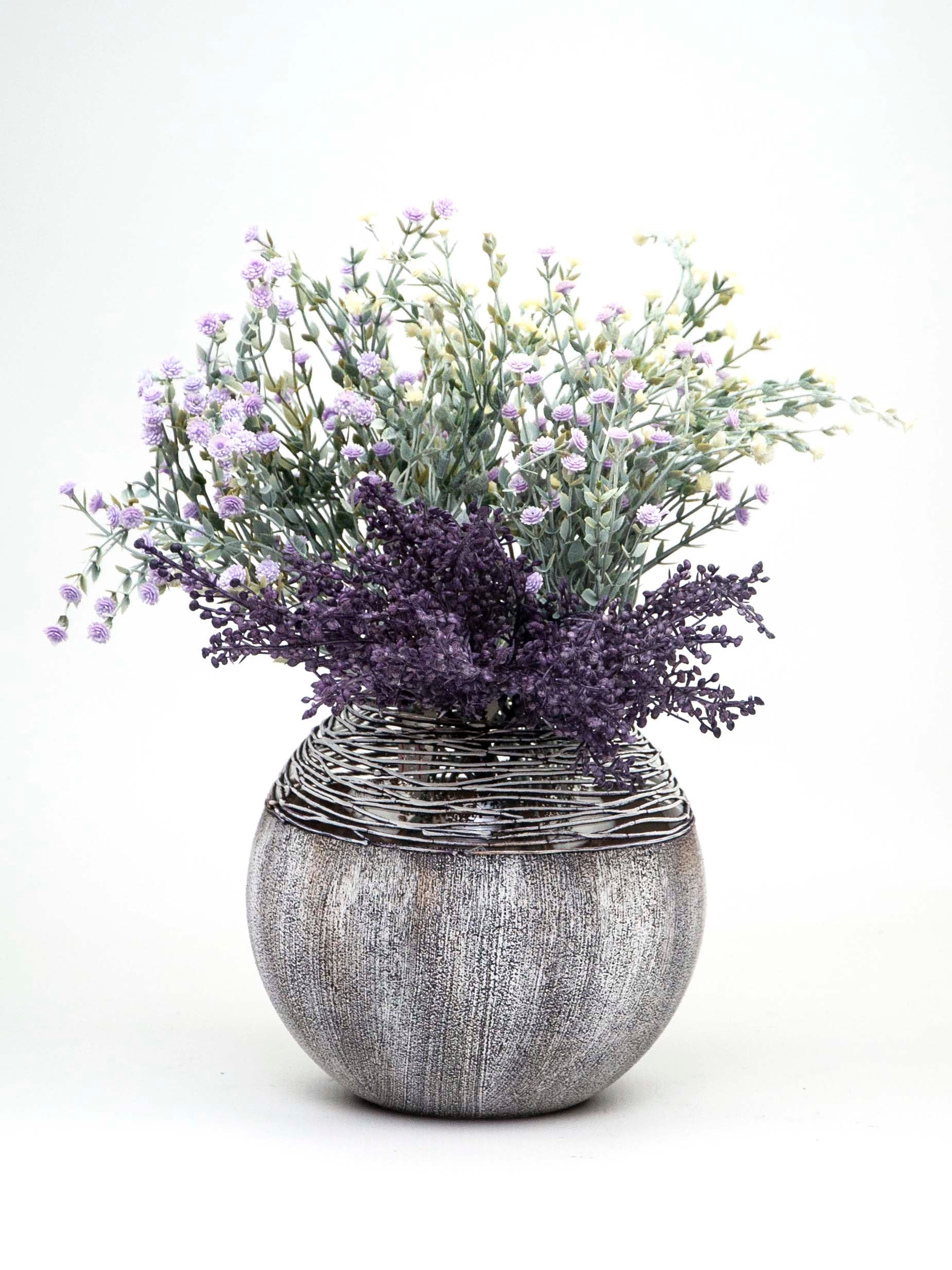 Art Decorated Gray Glass Vase featuring unique hand-painted designs, perfect for floral arrangements.