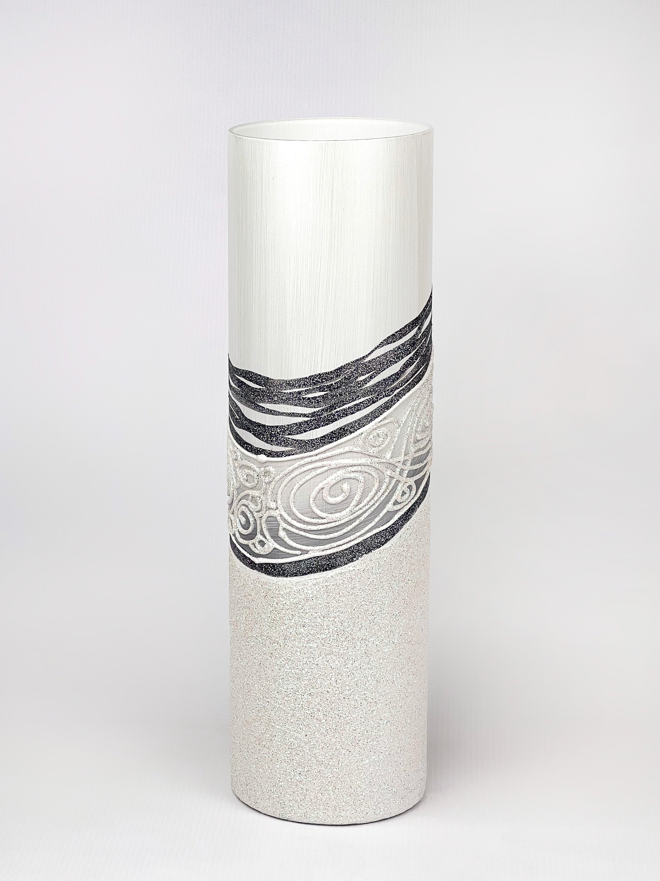 Hand-painted decorative glass vase with unique designs and vibrant colors, showcasing intricate patterns and high-quality craftsmanship.