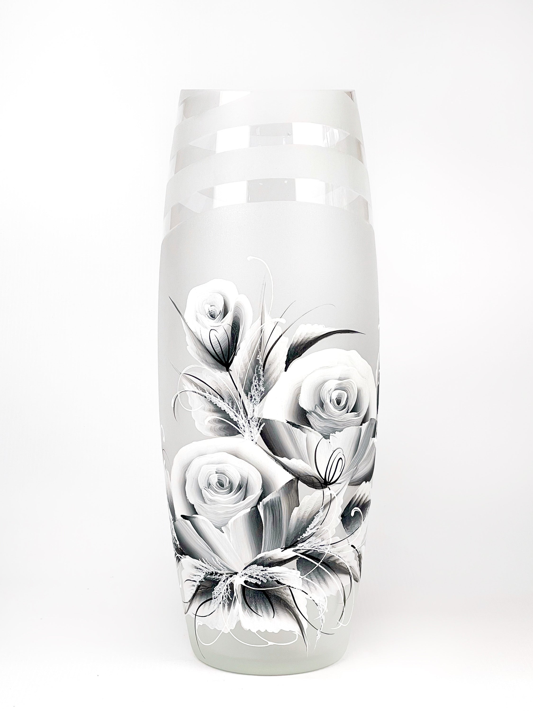 Art decorative glass vase 7124/400/sh351, hand-painted with unique designs, showcasing vibrant colors and intricate patterns.