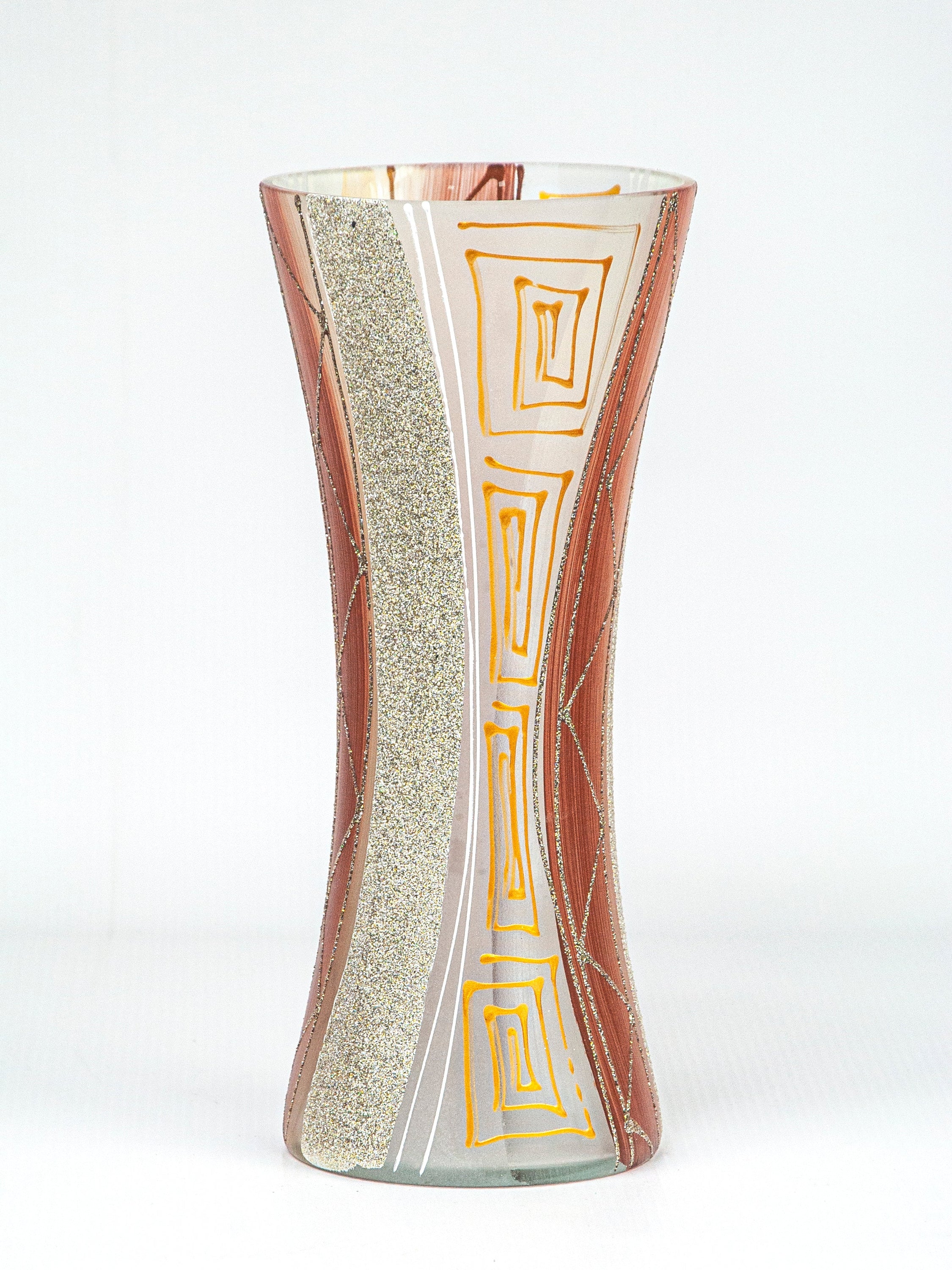 Art decorative glass vase 7756/300/212, hand-painted with unique designs, showcasing vibrant colors and intricate patterns.