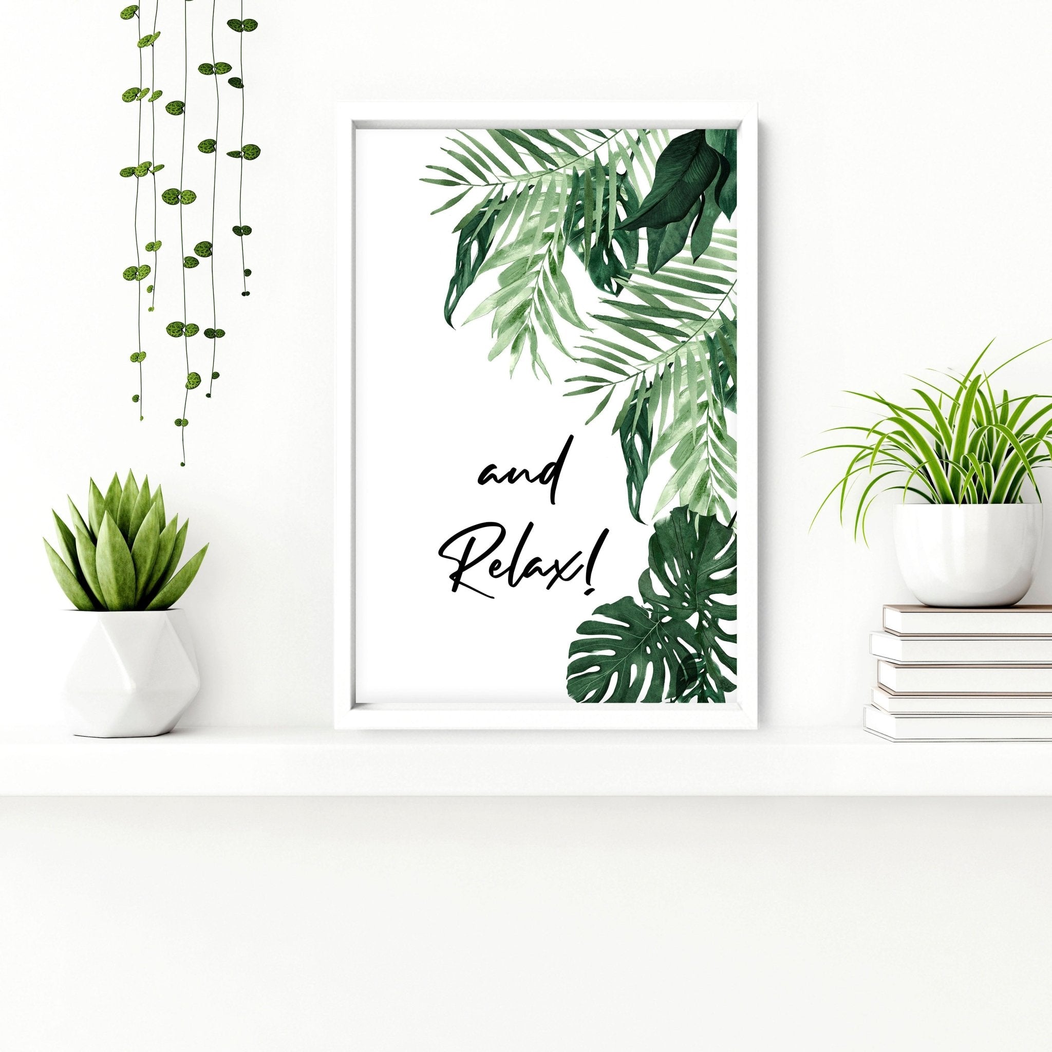 Set of 2 vibrant wall art prints featuring Monstera leaves in watercolour, perfect for bathroom decor.