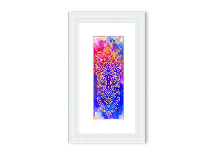 Framed print of a majestic wolf, showcasing intricate details and vibrant colors, available in various frame options.