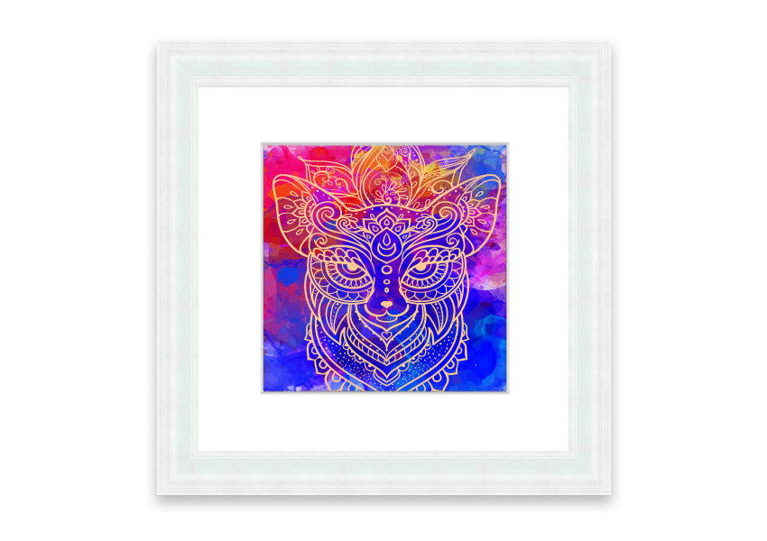 Framed print of a majestic wolf, showcasing intricate details and vibrant colors, available in various frame options.