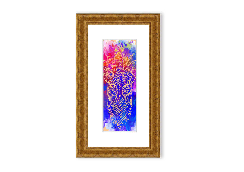 Framed print of a majestic wolf, showcasing intricate details and vibrant colors, available in various frame options.