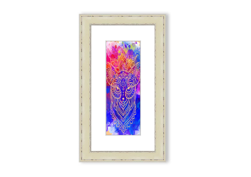 Framed print of a majestic wolf, showcasing intricate details and vibrant colors, available in various frame options.