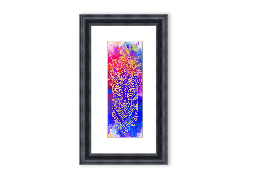 Framed print of a majestic wolf, showcasing intricate details and vibrant colors, available in various frame options.