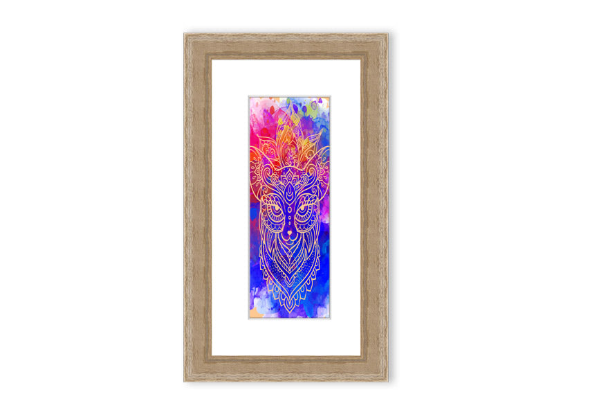 Framed print of a majestic wolf, showcasing intricate details and vibrant colors, available in various frame options.