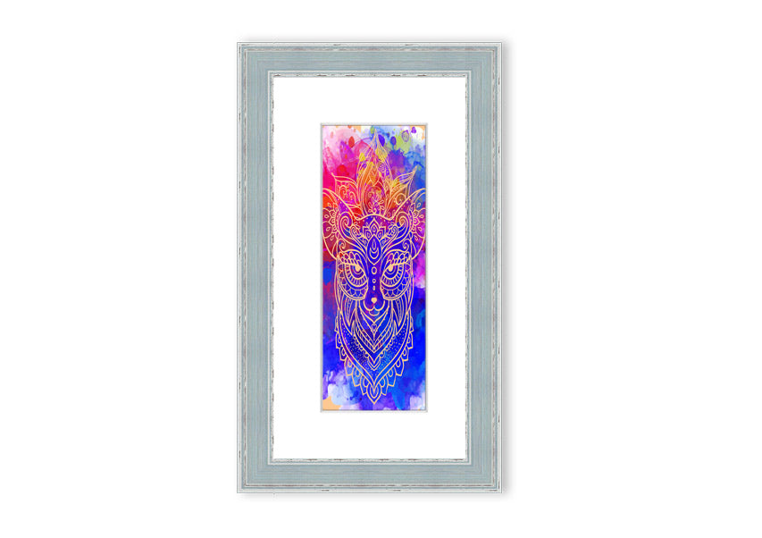 Framed print of a majestic wolf, showcasing intricate details and vibrant colors, available in various frame options.