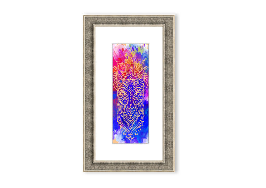 Framed print of a majestic wolf, showcasing intricate details and vibrant colors, available in various frame options.