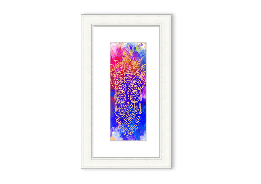 Framed print of a majestic wolf, showcasing intricate details and vibrant colors, available in various frame options.