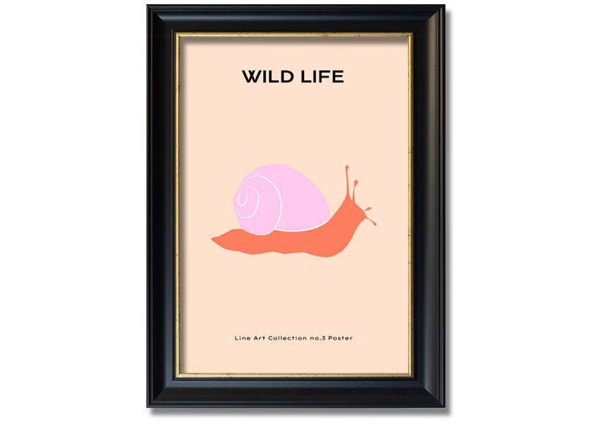 Art Snail framed print showcasing vibrant colors and intricate design, ready to hang in various frame colors.