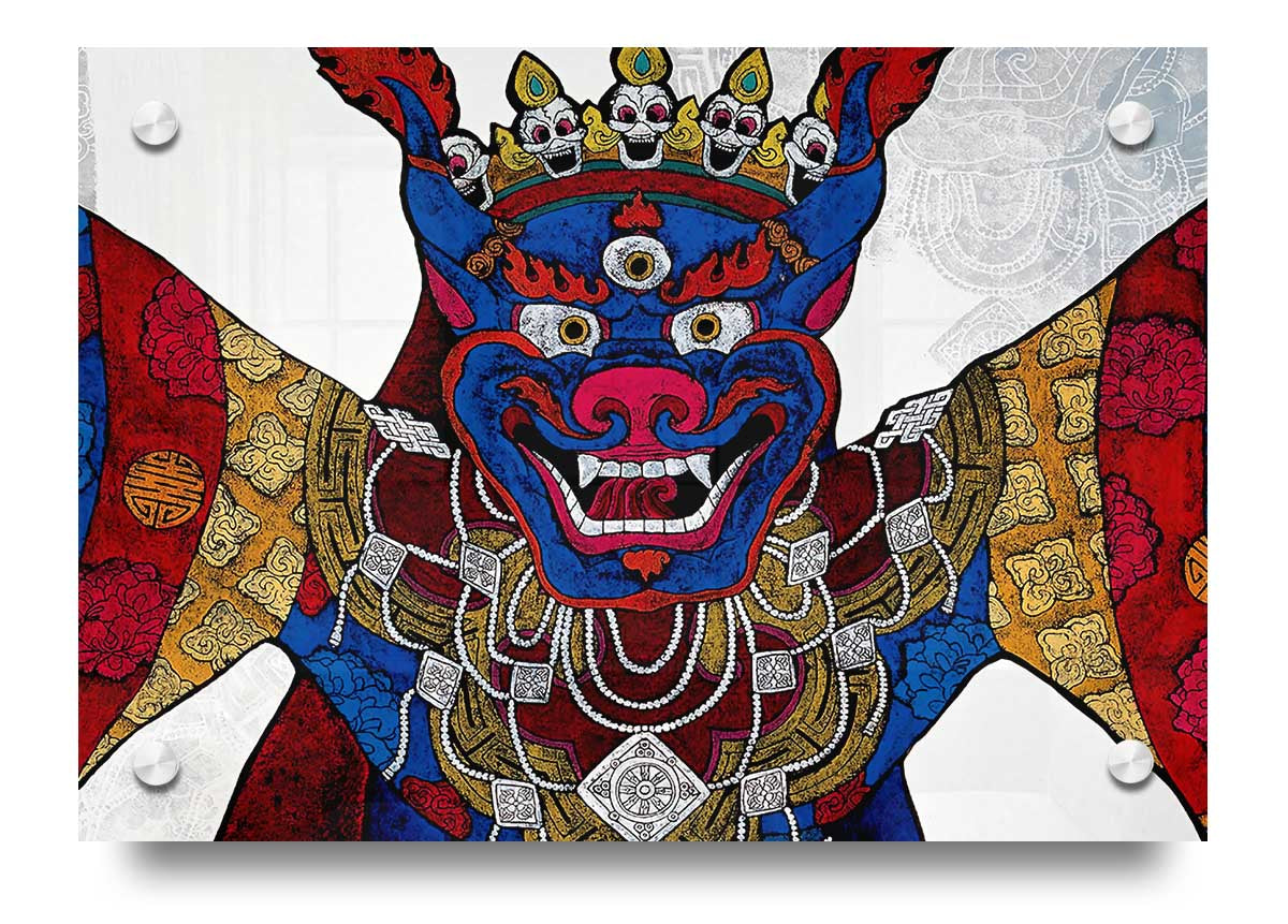 Arttibetan Thangka acrylic print showcasing vibrant colors and intricate designs on 5mm thick acrylic glass, ready to hang.