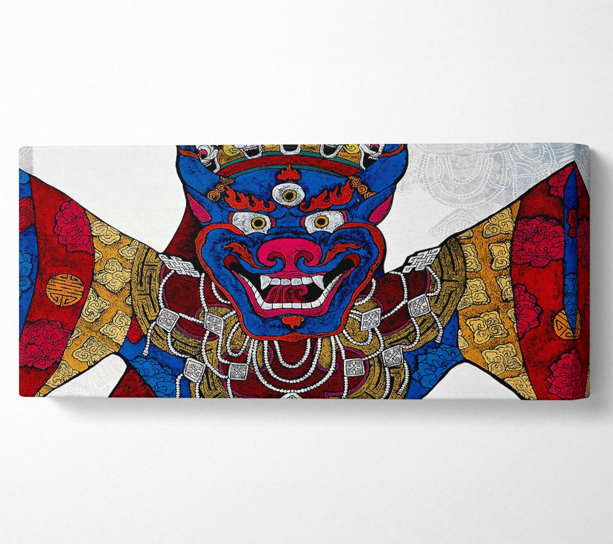 Arttibetan Thangka canvas art mounted on a 44mm box frame, showcasing vibrant colors and intricate designs.