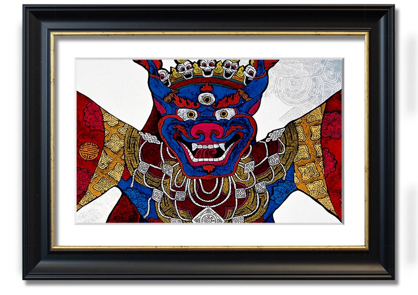 A beautifully framed Arttibetan Thangka print showcasing intricate Tibetan art, available in various frame colors.