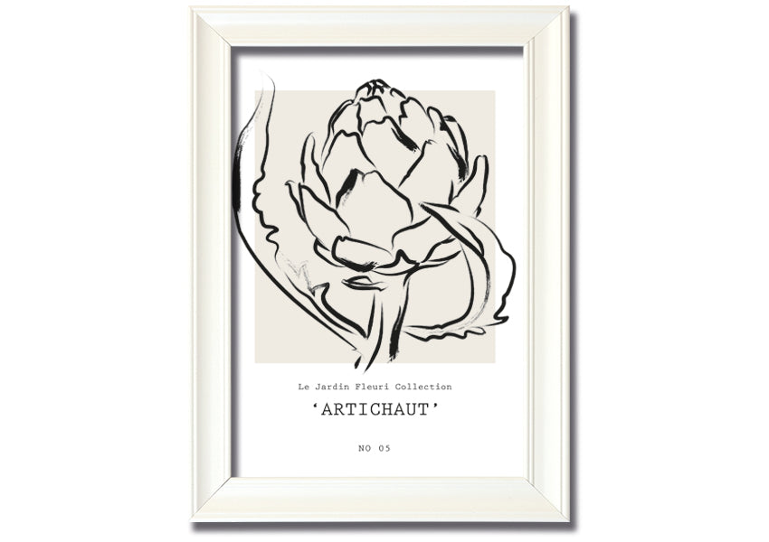 Artichaut framed print showcasing an artichoke design, available in various frame colors, ready to hang.