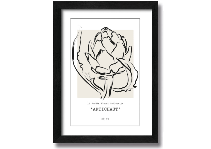 Artichaut framed print showcasing an artichoke design, available in various frame colors, ready to hang.