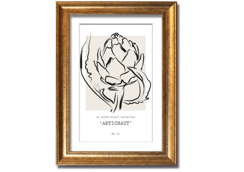 Artichaut framed print showcasing an artichoke design, available in various frame colors, ready to hang.