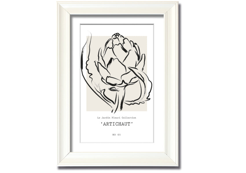 Artichaut framed print showcasing an artichoke design, available in various frame colors, ready to hang.