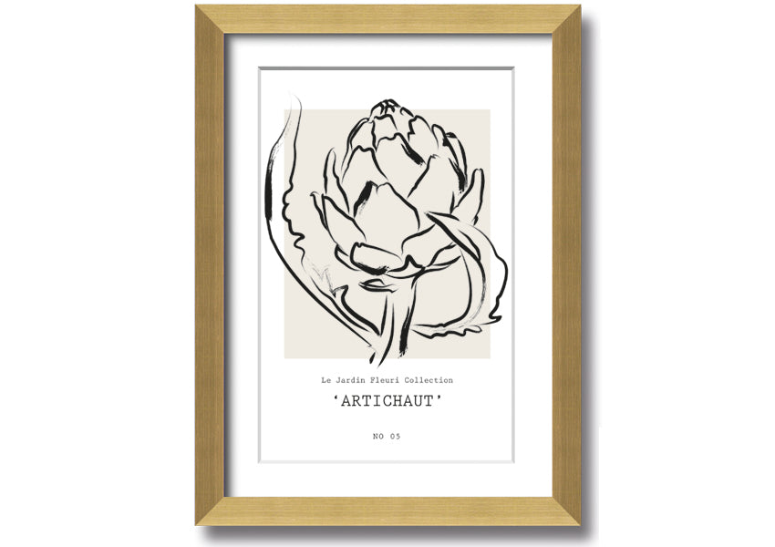 Artichaut framed print showcasing an artichoke design, available in various frame colors, ready to hang.