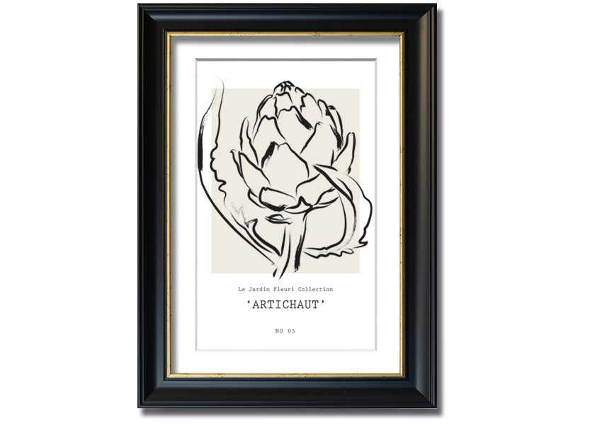 Artichaut framed print showcasing an artichoke design, available in various frame colors, ready to hang.