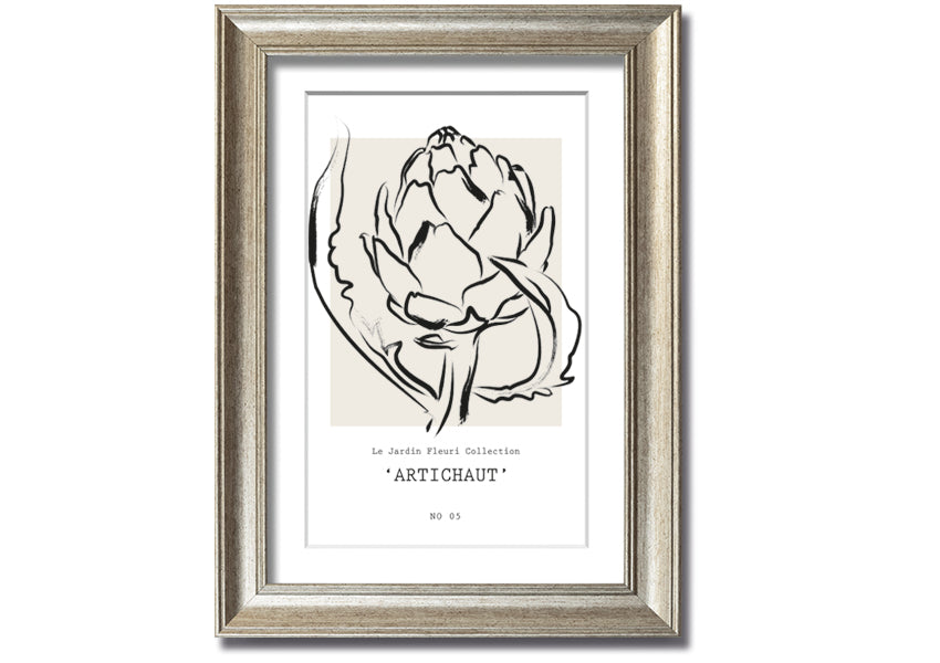 Artichaut framed print showcasing an artichoke design, available in various frame colors, ready to hang.