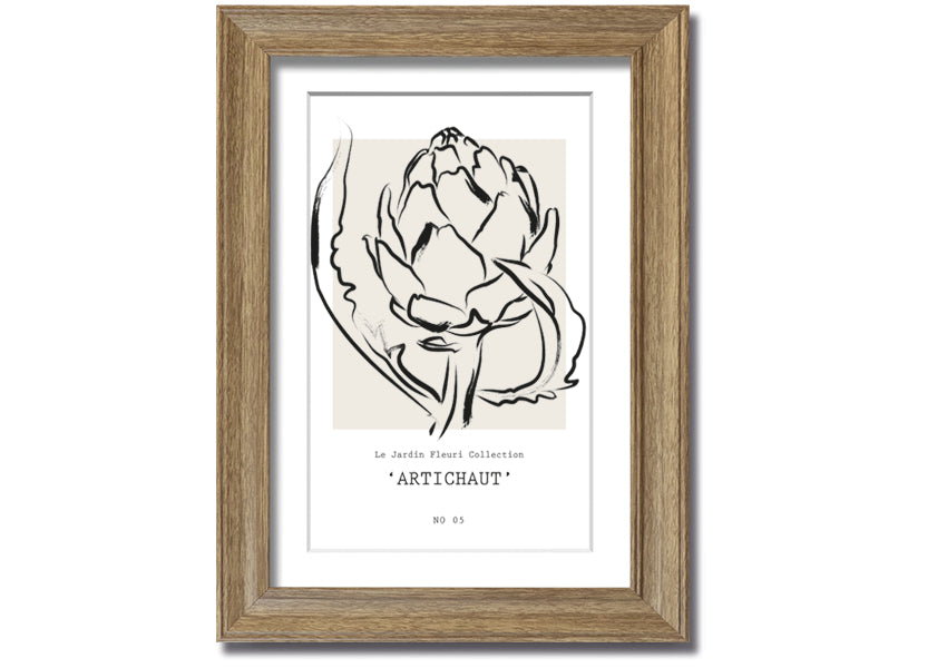 Artichaut framed print showcasing an artichoke design, available in various frame colors, ready to hang.