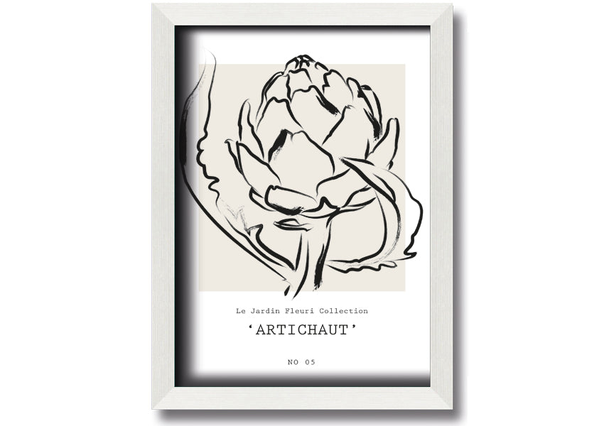 Artichaut framed print showcasing an artichoke design, available in various frame colors, ready to hang.