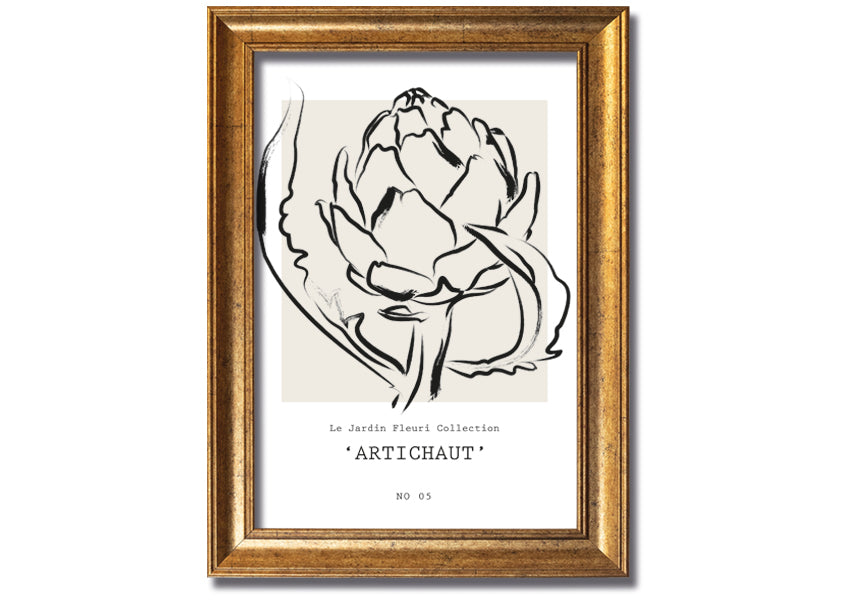 Artichaut framed print showcasing an artichoke design, available in various frame colors, ready to hang.