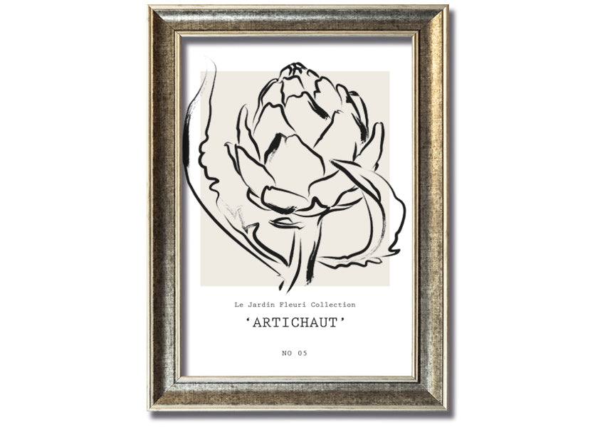 Artichaut framed print showcasing an artichoke design, available in various frame colors, ready to hang.