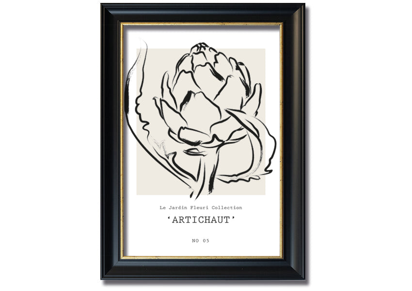 Artichaut framed print showcasing an artichoke design, available in various frame colors, ready to hang.