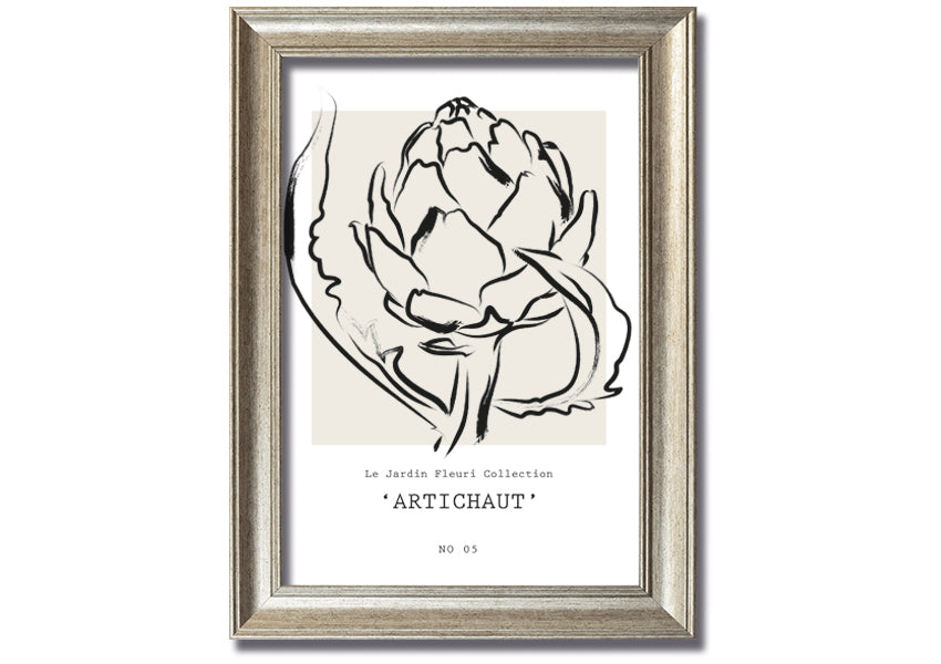 Artichaut framed print showcasing an artichoke design, available in various frame colors, ready to hang.