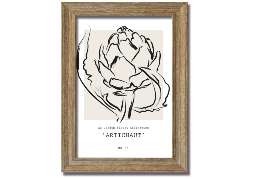 Artichaut framed print showcasing an artichoke design, available in various frame colors, ready to hang.