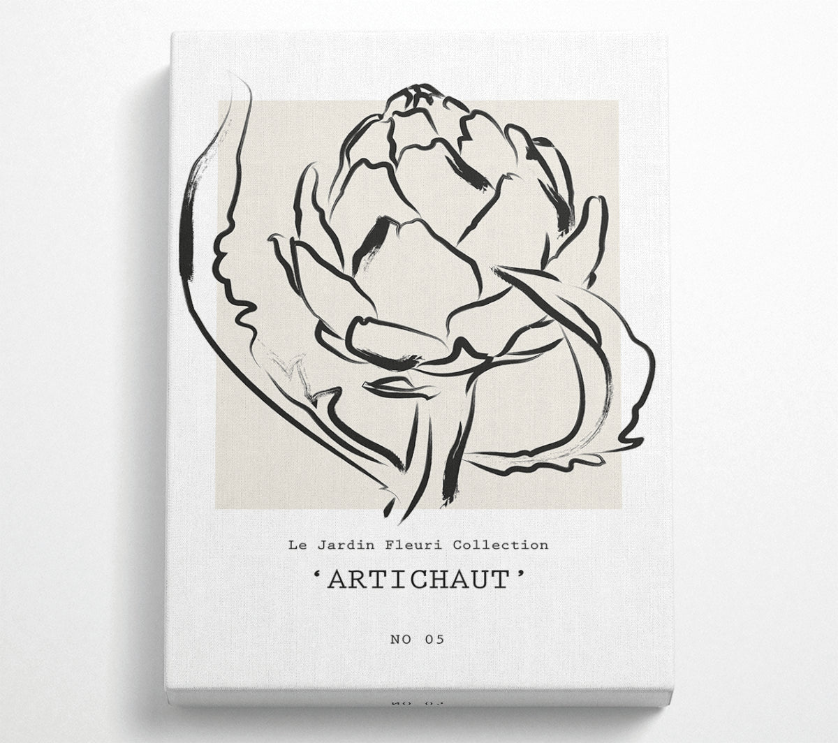 Artichaut canvas print featuring a vibrant artichoke design mounted on a sturdy box frame, ready to hang.