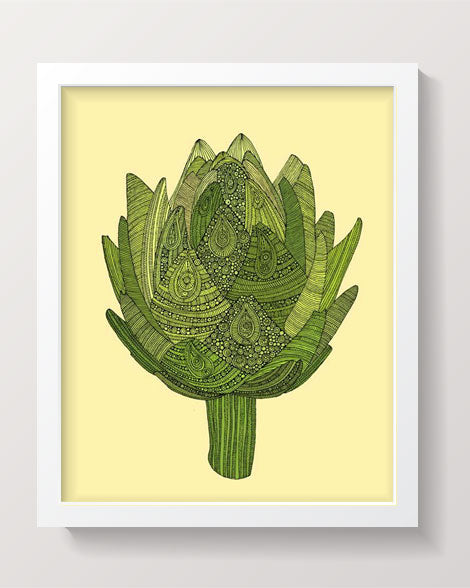 Artichoke archival art print featuring original pen and ink art with vibrant digital coloring, signed on the back.