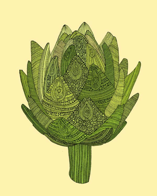 Artichoke archival art print featuring original pen and ink art with vibrant digital coloring, signed on the back.