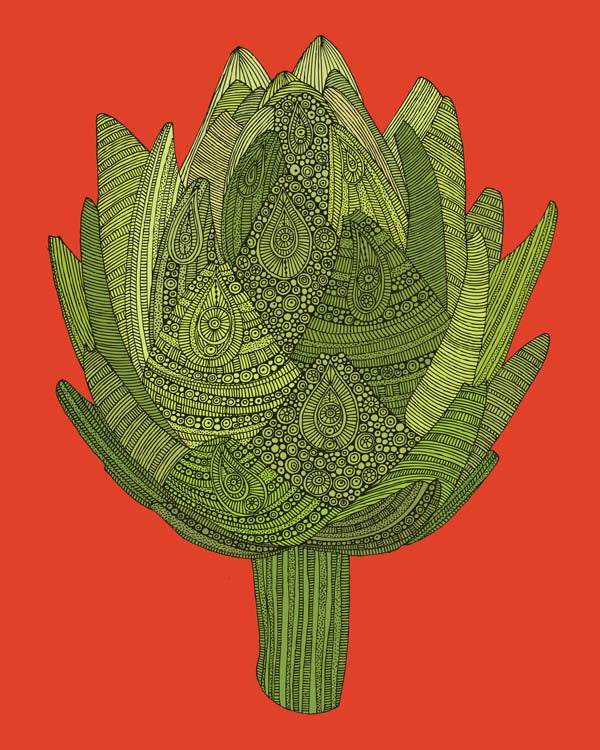 Artichoke archival art print featuring original pen and ink art with vibrant digital coloring, signed on the back.