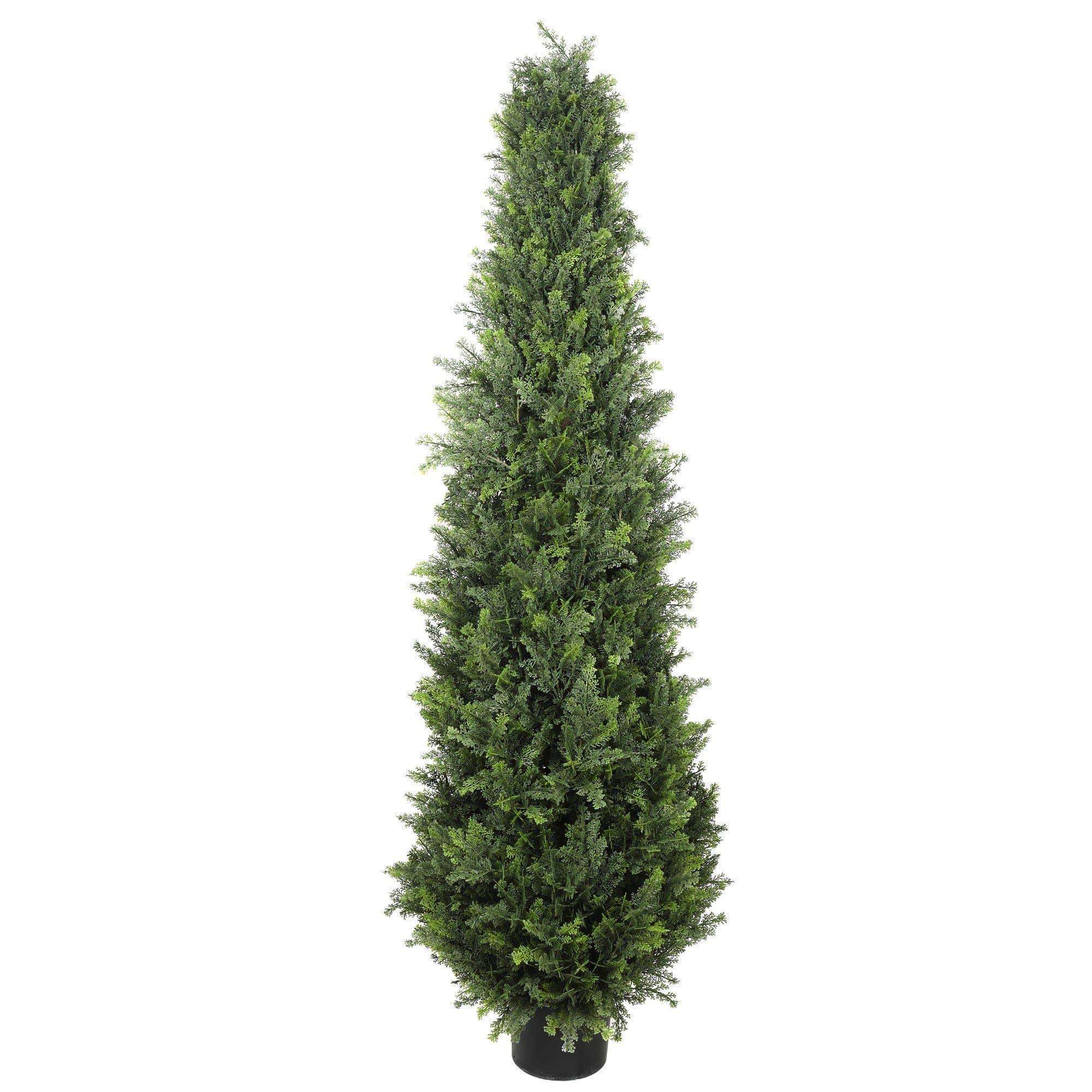 A tall 1.8M Artificial Cypress Pine Tree with realistic two-tone leaves in a decorative pot, suitable for indoor and outdoor use.