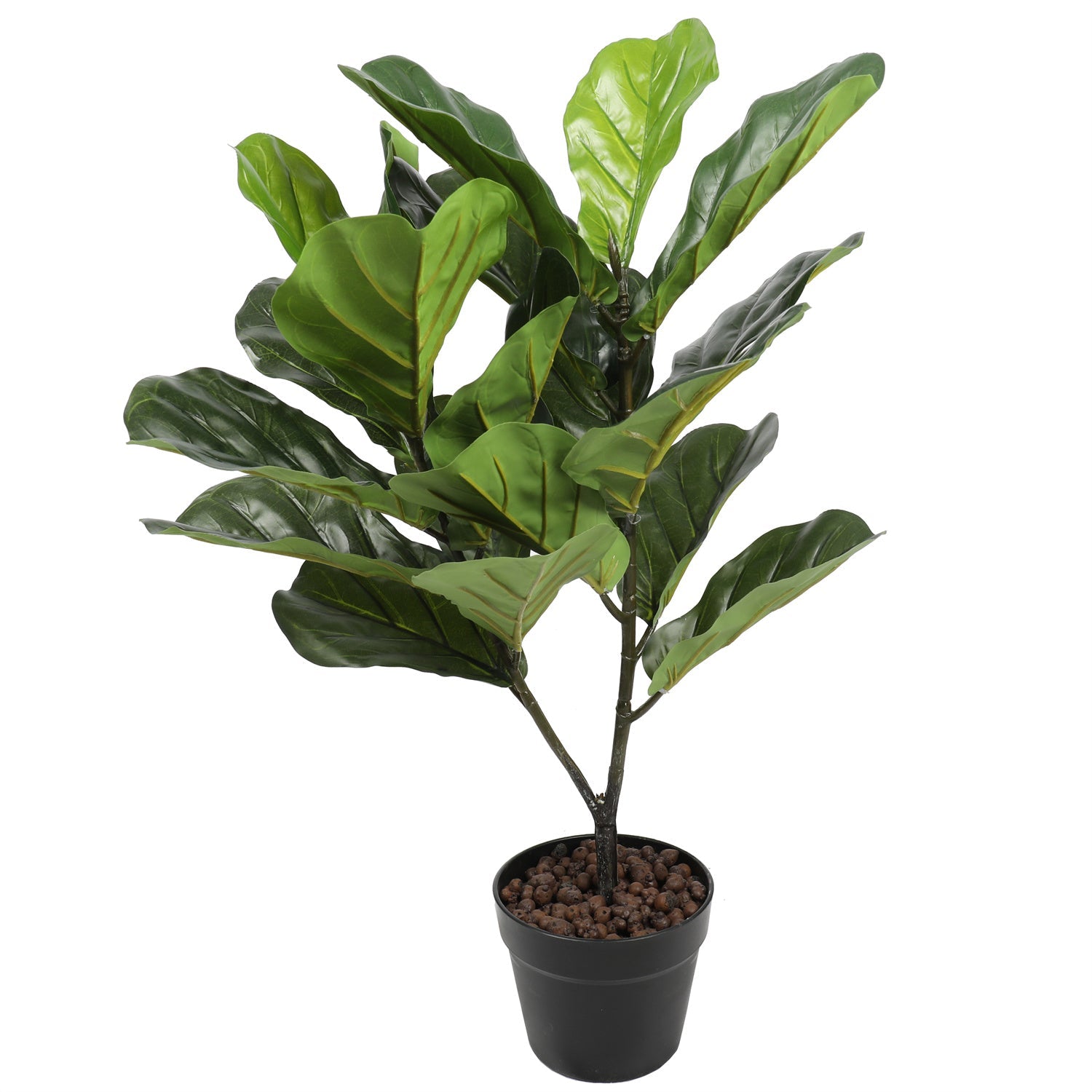 70cm artificial fiddle leaf fig tree in a black planter, showcasing lush green leaves and a realistic trunk.