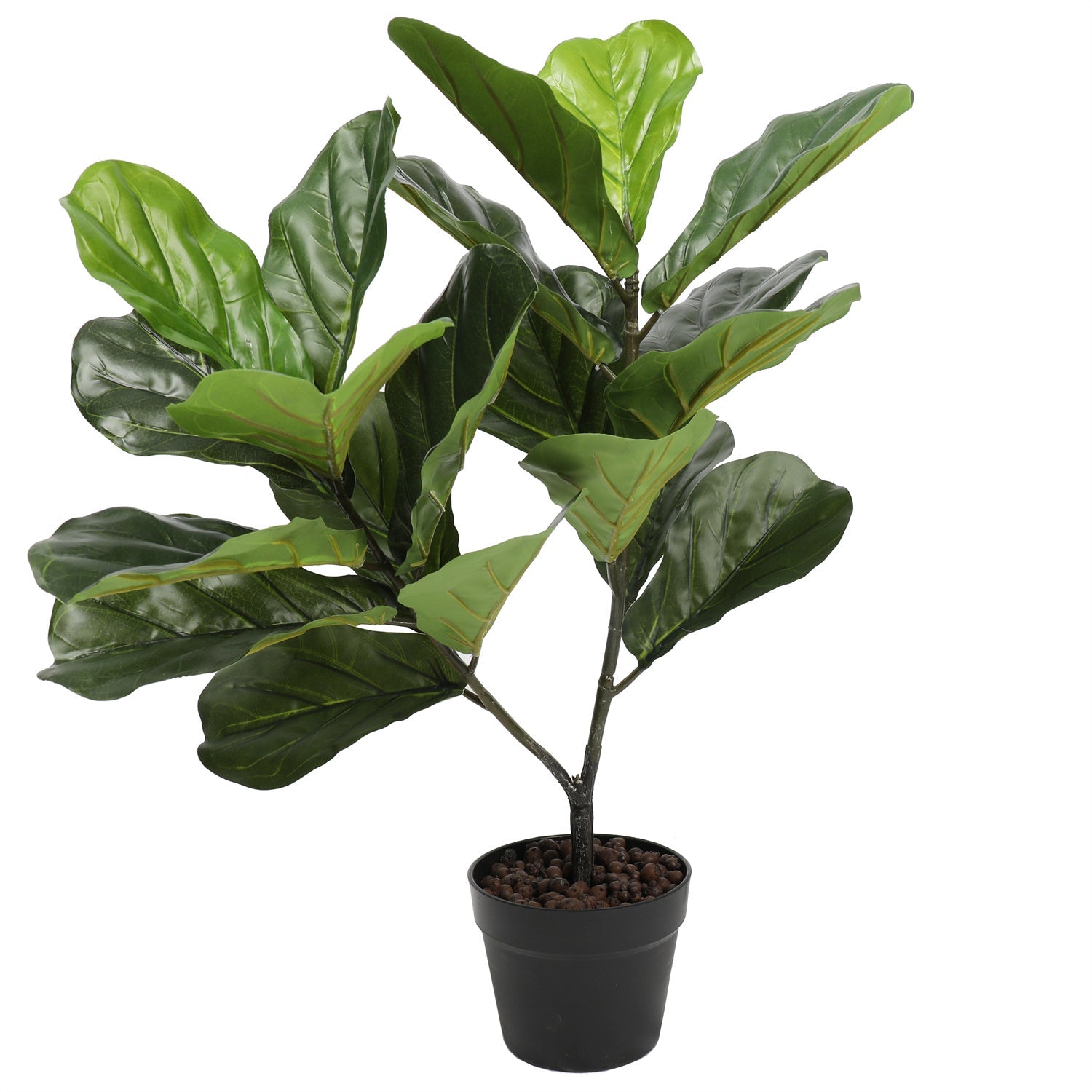 70cm artificial fiddle leaf fig tree in a black planter, showcasing lush green leaves and a realistic trunk.