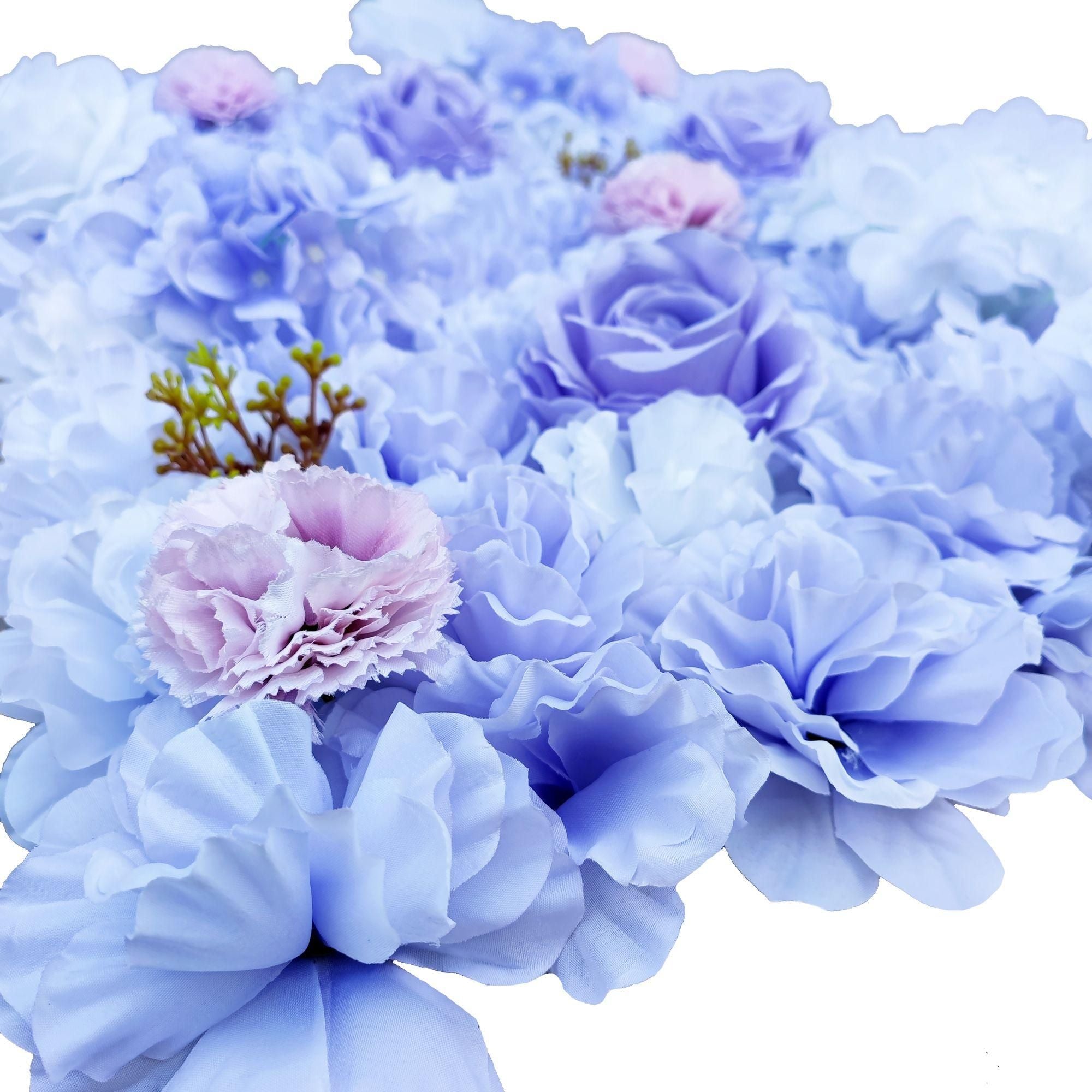 Artificial flower wall panel featuring mixed lilac flowers, measuring 40cm x 60cm, ideal for creating stunning backdrops.