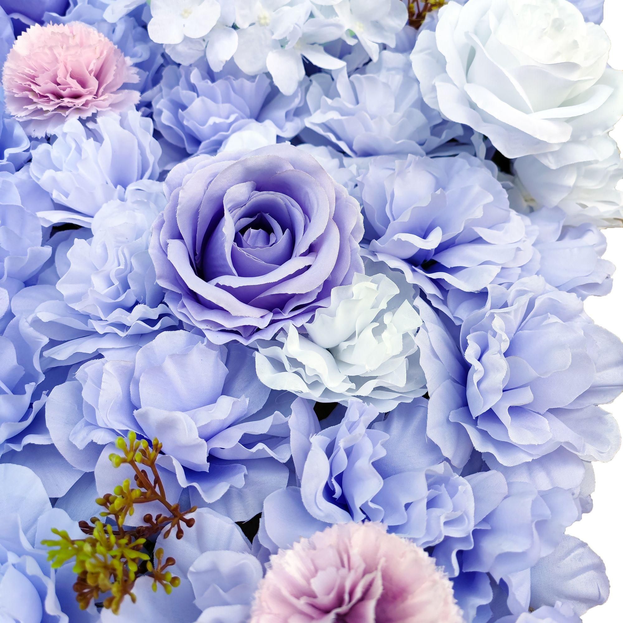 Artificial flower wall panel featuring mixed lilac flowers, measuring 40cm x 60cm, ideal for creating stunning backdrops.