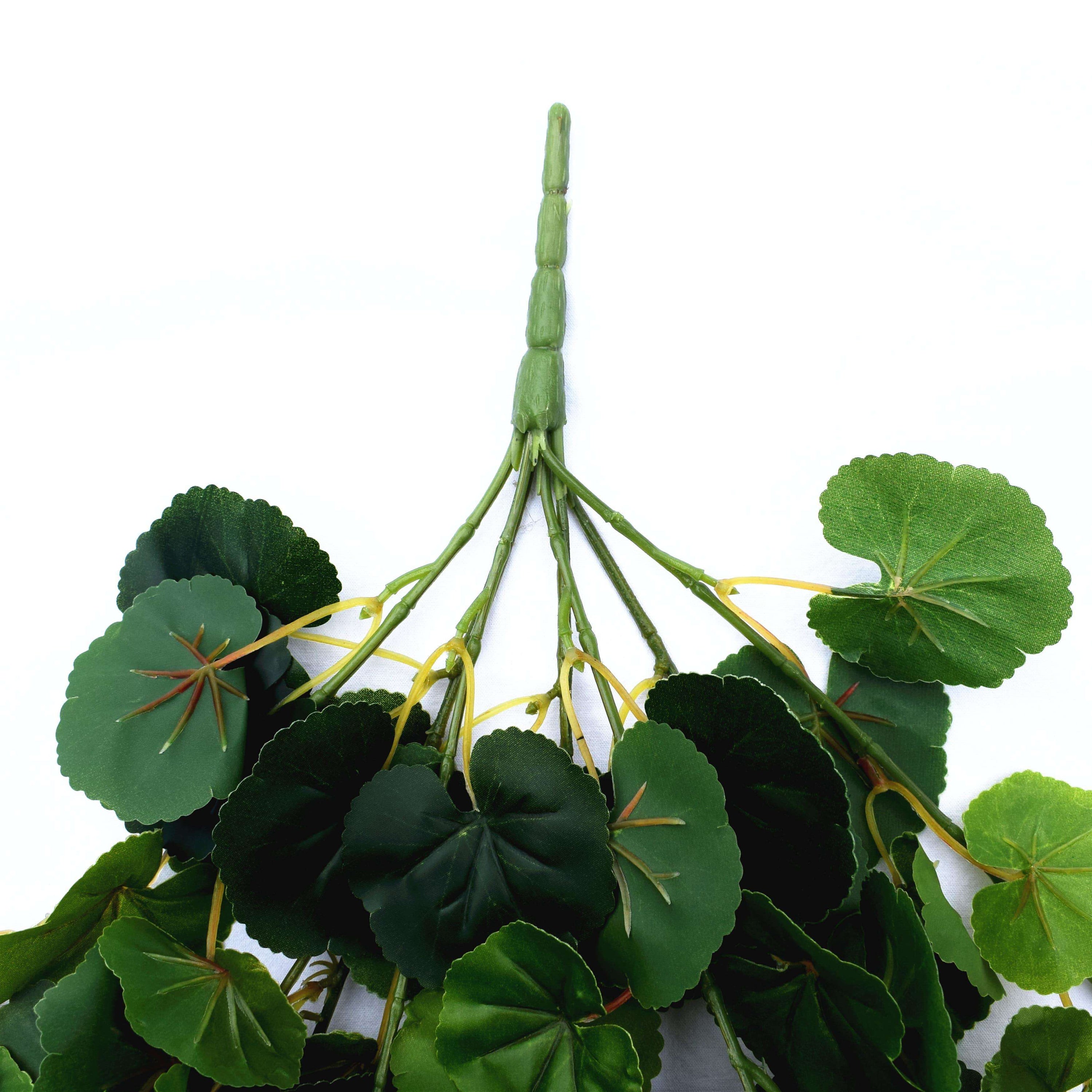 A 60cm artificial geranium hanging bush featuring vibrant red flowers and lush green leaves, perfect for indoor and outdoor decoration.