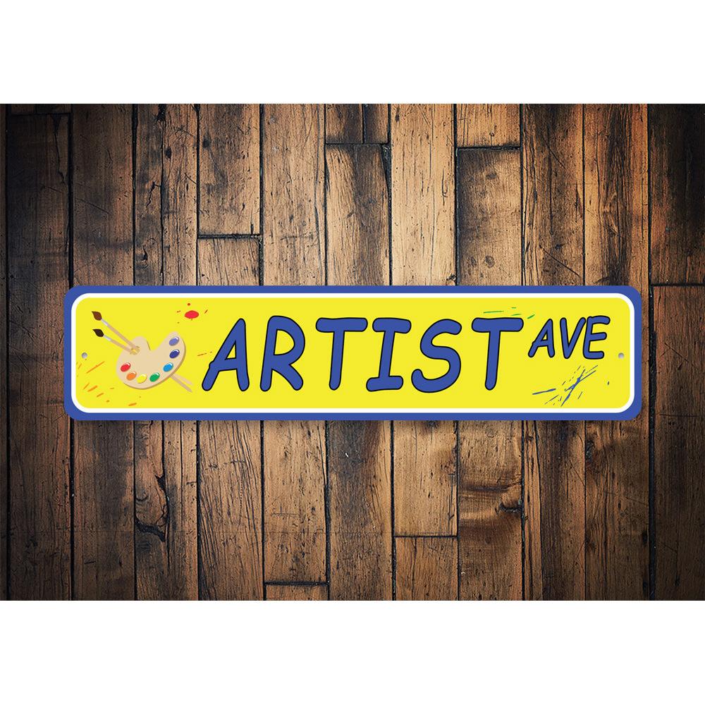 Artist Street Sign made of high-quality aluminum, featuring customizable text and pre-drilled holes for easy mounting.