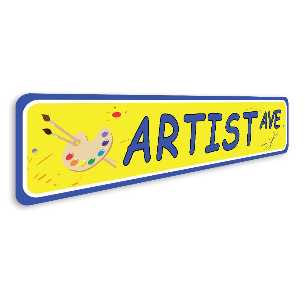 Artist Street Sign made of high-quality aluminum, featuring customizable text and pre-drilled holes for easy mounting.