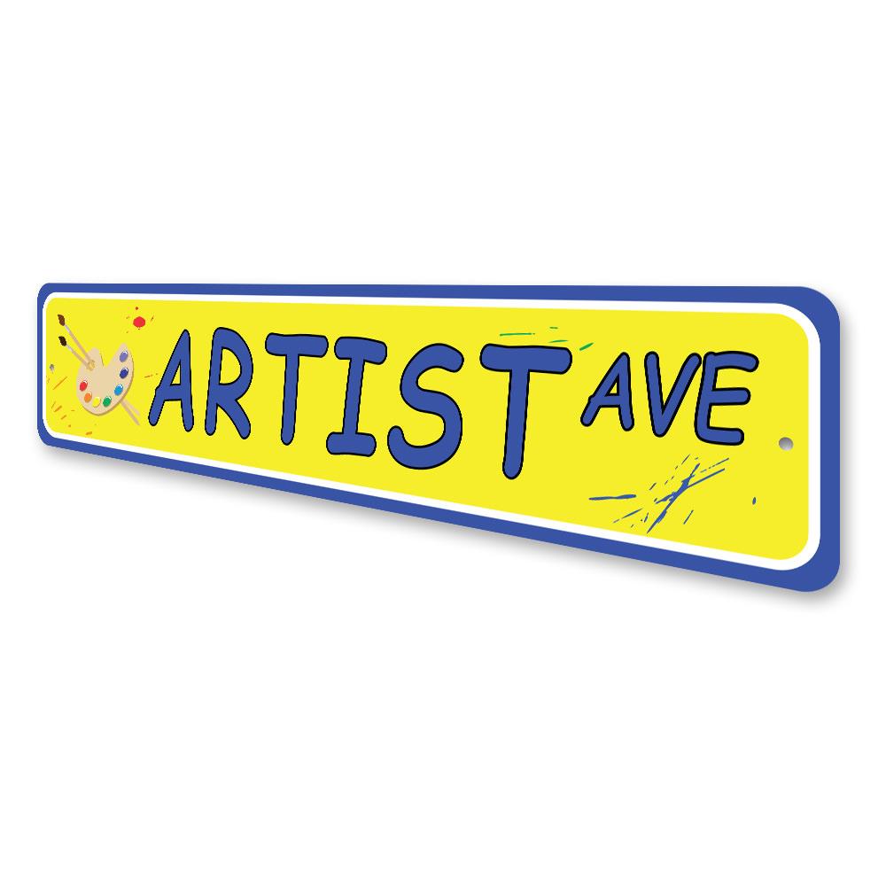 Artist Street Sign made of high-quality aluminum, featuring customizable text and pre-drilled holes for easy mounting.