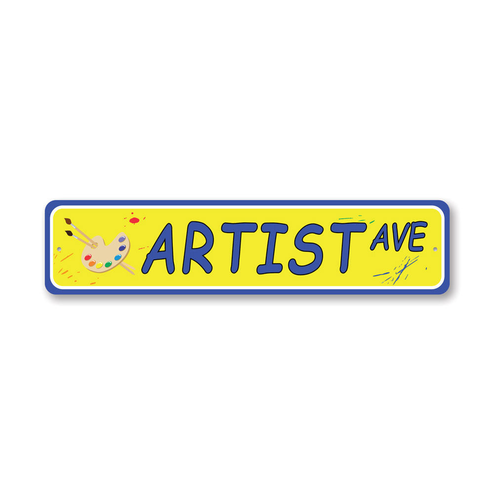 Artist Street Sign made of high-quality aluminum, featuring customizable text and pre-drilled holes for easy mounting.