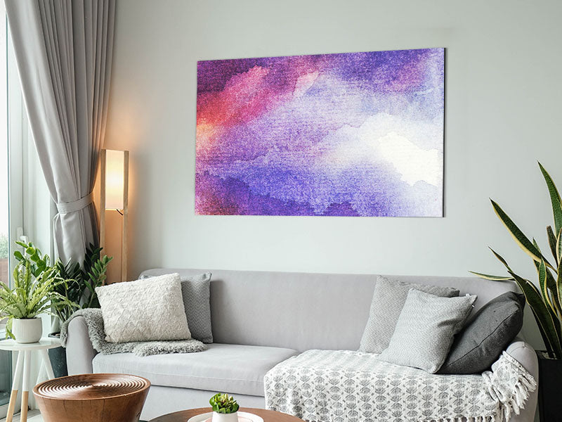 Art print titled 'As The Clouds Break' on brushed aluminium dibond, showcasing modern design and vibrant colors.