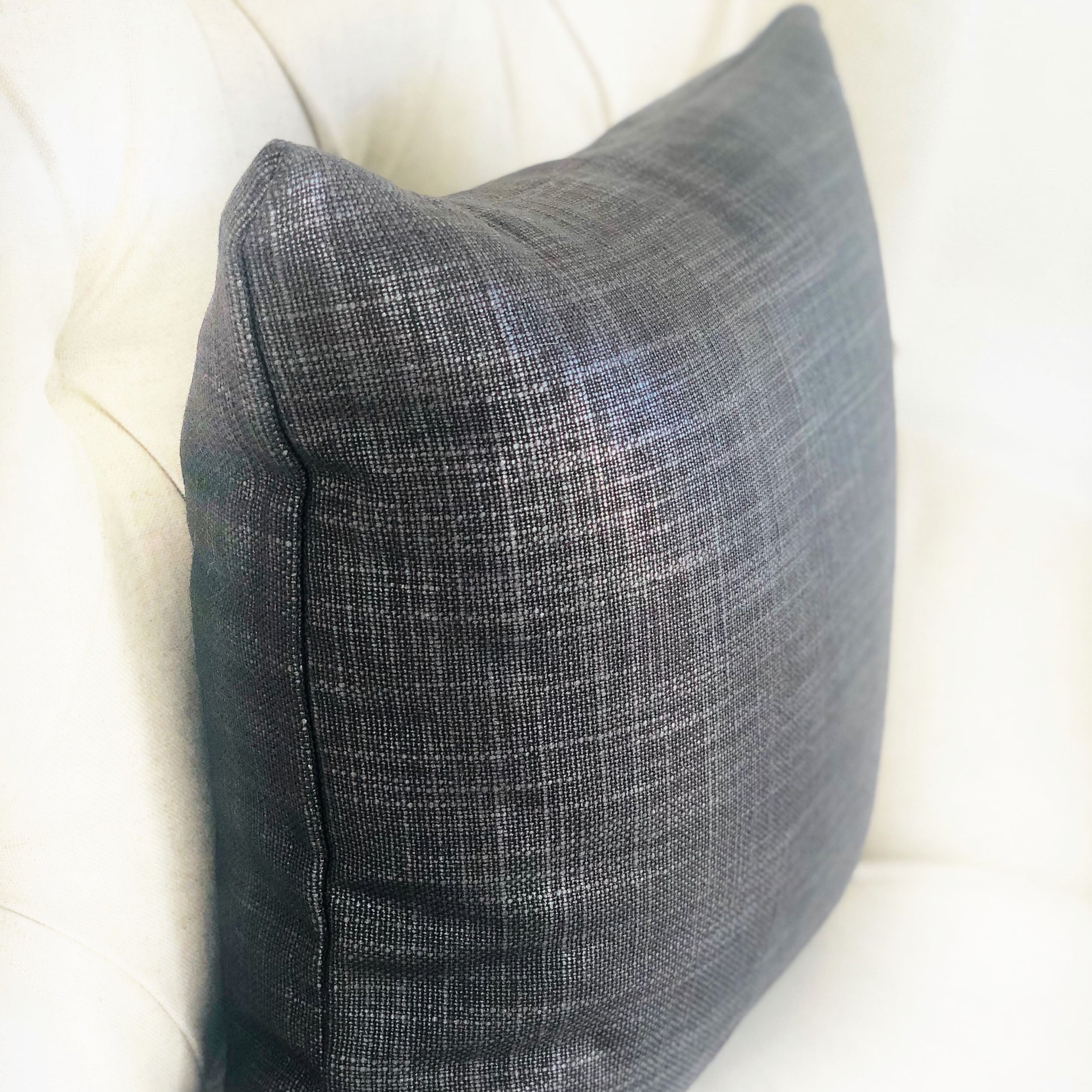 Ashland Glazed Gray Handmade Luxury Pillow showcasing a chic gray design with an invisible zipper and double-sided fabric.